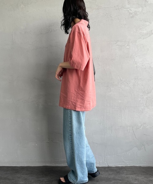 FRED PERRY（フレッドペリー）の「[FRED PERRY/フレッドペリー] クレープコットン ショートスリーブオープンカラーシャツ（シャツ/ブラウス・レディース・ネイビー/サックスブルー/ピンク・S/M/L）」の16枚目の写真