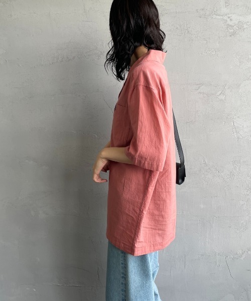 FRED PERRY（フレッドペリー）の「[FRED PERRY/フレッドペリー] クレープコットン ショートスリーブオープンカラーシャツ（シャツ/ブラウス・レディース・ネイビー/サックスブルー/ピンク・S/M/L）」の13枚目の写真