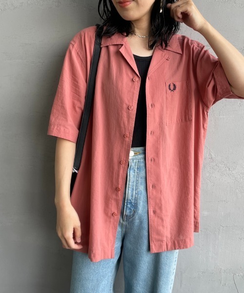 FRED PERRY（フレッドペリー）の「[FRED PERRY/フレッドペリー] クレープコットン ショートスリーブオープンカラーシャツ（シャツ/ブラウス・レディース・ネイビー/サックスブルー/ピンク・S/M/L）」の9枚目の写真