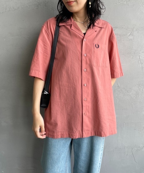 ブラウス シャツ 「FRED PERRY/フレッドペリー」 クレープコットン ショートスリーブオープンカラーシャツ レディース メンズ FRED PERRY ブラウス シャツ 「FRED PERRY/フレッドペリー