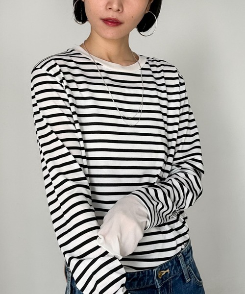 Doux archives（ドゥアルシーヴ）の「レイヤードボーダーロンT（Tシャツ/カットソー・レディース・ブラック/オフホワイト・38）」の12枚目の写真