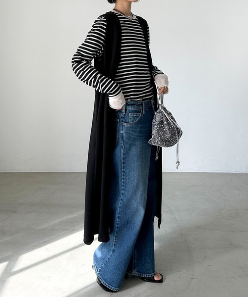 Doux archives（ドゥアルシーヴ）の「レイヤードボーダーロンT（Tシャツ/カットソー・レディース・ブラック/オフホワイト・38）」の3枚目の写真