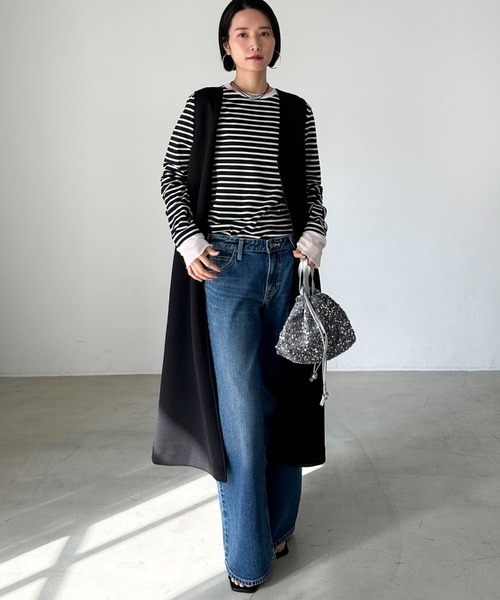 Doux archives（ドゥアルシーヴ）の「レイヤードボーダーロンT（Tシャツ/カットソー・レディース・ブラック/オフホワイト・38）」の22枚目の写真