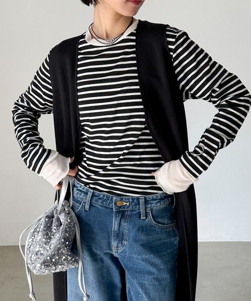 Doux archives（ドゥアルシーヴ）の「レイヤードボーダーロンT（Tシャツ/カットソー・レディース・ブラック/オフホワイト・38）」の9枚目の写真