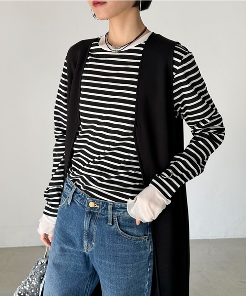 Doux archives（ドゥアルシーヴ）の「レイヤードボーダーロンT（Tシャツ/カットソー・レディース・ブラック/オフホワイト・38）」の8枚目の写真