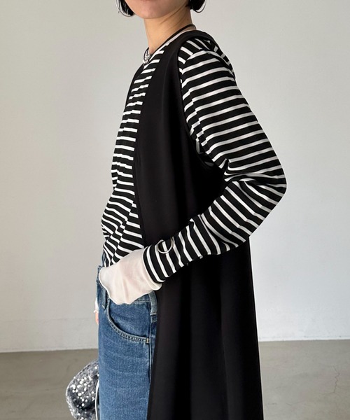 Doux archives（ドゥアルシーヴ）の「レイヤードボーダーロンT（Tシャツ/カットソー・レディース・ブラック/オフホワイト・38）」の6枚目の写真