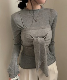 by muni:r | ビッグリボンビスチェニットトップス＋ハーフネックラッフルTシャツSET/2024 AWコレクション(ニット/セーター)