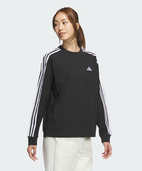 adidas 黒 長袖カットソー セール】エッセンシャルズ プラス スリーストライプス 長袖Tシャツ