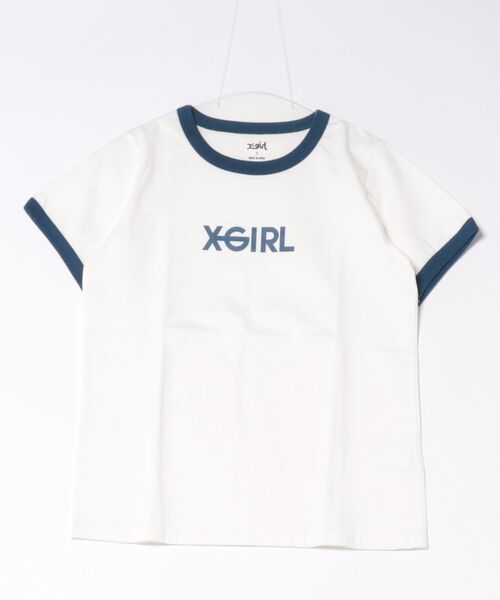 X-girl(エックスガール)の「X-GIRL/エックスガール LOGO S/S RINGER CLASSIC T Tシャツ 105251011031(Tシャツ/カットソー・レディース・ライトブルー/ブラック/ブルー・M/S)」の1枚目の写真