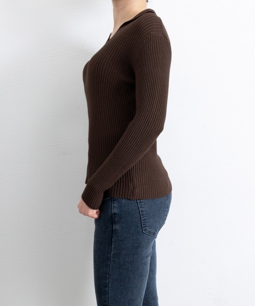 Miniministore(ミニミニストア)の「リブニットトップス Vネック 春秋冬(ニット/セーター・レディース・ブラウン/カーキ/アイボリー/ブラック・FREE)」の19枚目の写真