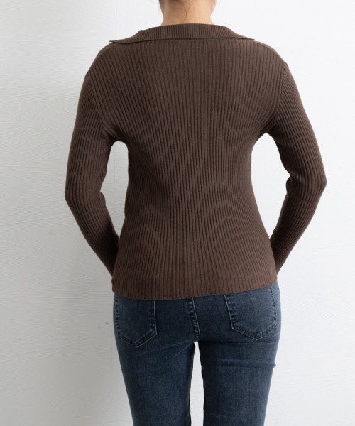 Miniministore(ミニミニストア)の「リブニットトップス Vネック 春秋冬(ニット/セーター・レディース・ブラウン/カーキ/アイボリー/ブラック・FREE)」の6枚目の写真
