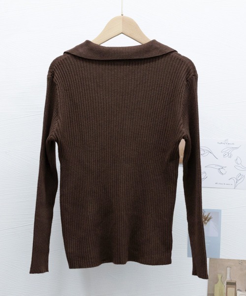Miniministore(ミニミニストア)の「リブニットトップス Vネック 春秋冬(ニット/セーター・レディース・ブラウン/カーキ/アイボリー/ブラック・FREE)」の9枚目の写真