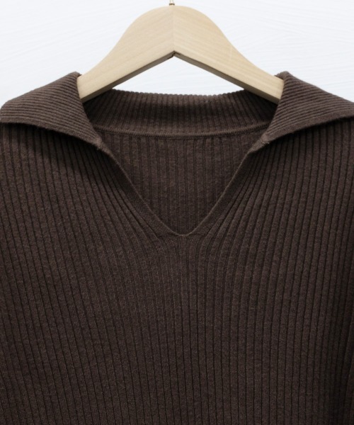 Miniministore(ミニミニストア)の「リブニットトップス Vネック 春秋冬(ニット/セーター・レディース・ブラウン/カーキ/アイボリー/ブラック・FREE)」の10枚目の写真