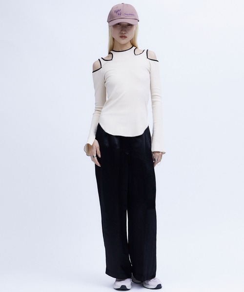 THINGS THAT MATTER（シングス ザット マター）の「ACETATE SATIN DOUBLE TUCK WIDE PANTS  / アセテートサテンダブルタックワイドパンツ（その他パンツ・レディース・グリーン/ピンク/イエロー/ブラック/パープル/ダークグリーン/ブラウン・1/2）」の17枚目の写真