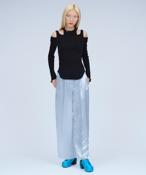 THINGS THAT MATTER（シングス ザット マター）の「ACETATE SATIN DOUBLE TUCK WIDE PANTS  / アセテートサテンダブルタックワイドパンツ（その他パンツ・レディース・グリーン/ピンク/イエロー/ブラック/パープル/ダークグリーン/ブラウン・1/2）」の9枚目の写真