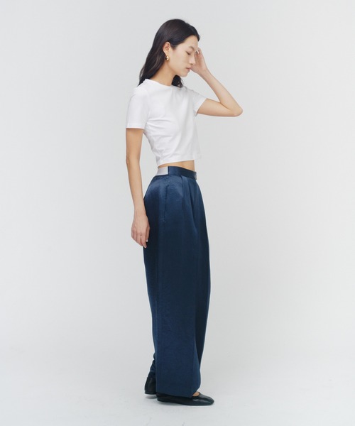 THINGS THAT MATTER（シングス ザット マター）の「ACETATE SATIN DOUBLE TUCK WIDE PANTS  / アセテートサテンダブルタックワイドパンツ（その他パンツ・レディース・グリーン/ピンク/イエロー/ブラック/パープル/ダークグリーン/ブラウン/ミント・1/2）」の22枚目の写真