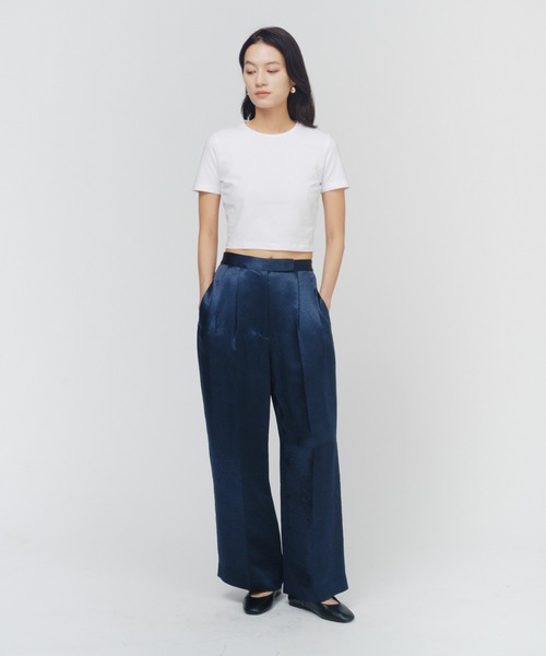 THINGS THAT MATTER（シングス ザット マター）の「ACETATE SATIN DOUBLE TUCK WIDE PANTS  / アセテートサテンダブルタックワイドパンツ（その他パンツ・レディース・グリーン/ピンク/イエロー/ブラック/パープル/ダークグリーン/ブラウン/ミント・1/2）」の19枚目の写真
