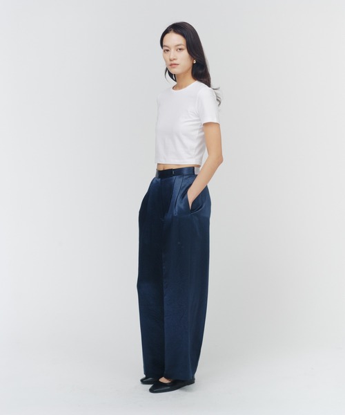 THINGS THAT MATTER（シングス ザット マター）の「ACETATE SATIN DOUBLE TUCK WIDE PANTS  / アセテートサテンダブルタックワイドパンツ（その他パンツ・レディース・グリーン/ピンク/イエロー/ブラック/パープル/ダークグリーン/ブラウン/ミント・1/2）」の20枚目の写真
