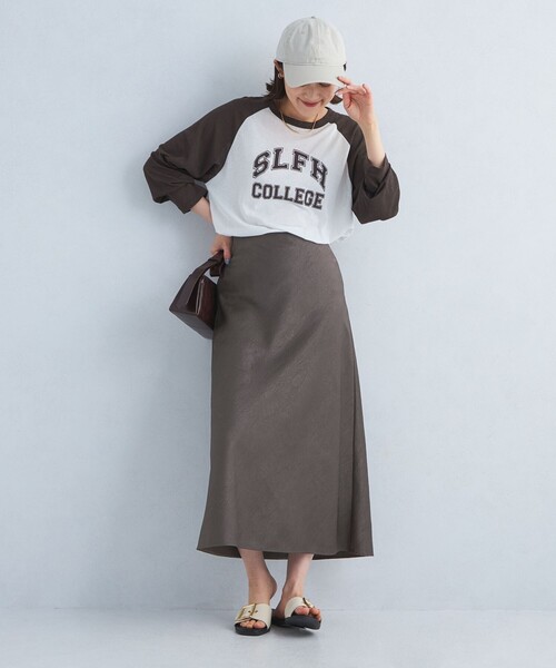 green label relaxing（グリーンレーベルリラクシング）の「ワッシャー サテン ナロー スカート（スカート・レディース・その他1/ダークグレー/オフホワイト・36/38）」の9枚目の写真
