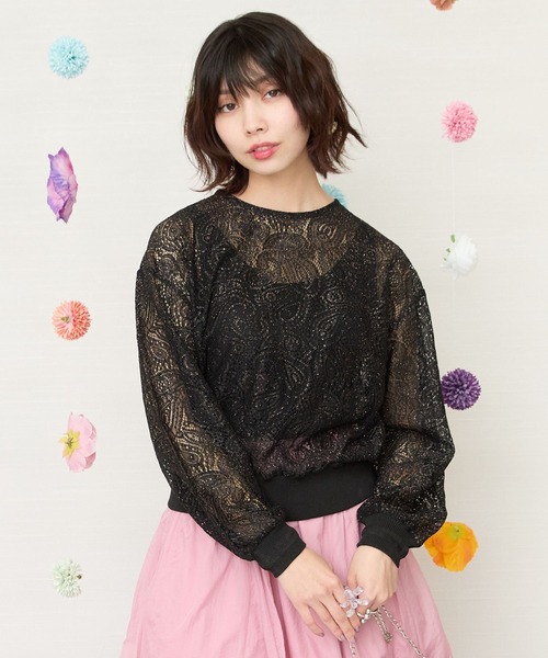 JETSET SOLO PLUS (ジェットセットソロプラス)の「【JETSET SOLO PLUS】ペイズリーラメレース裾リブブラウス(シャツ/ブラウス・レディース・ピンク/ブラック/オフホワイト・FREE)」の1枚目の写真