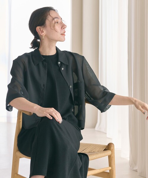 BEAUTY&YOUTH ポリエステルオーガンジーシャツ　ダークグレー BEAUTY&YOUTH ポリエステルオーガンジーシャツ ダークグレー