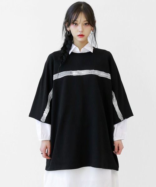 minsobi（ミンソビ）の「ペイントラインデザインTシャツ ユニセックス ビッグシルエットTシャツ（Tシャツ/カットソー・メンズ・ホワイト/ブラック・FREE）」の13枚目の写真