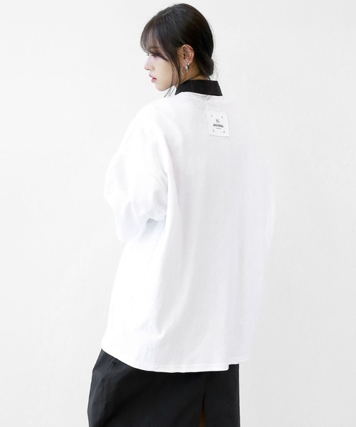 minsobi（ミンソビ）の「ペイントラインデザインTシャツ ユニセックス ビッグシルエットTシャツ（Tシャツ/カットソー・メンズ・ホワイト/ブラック・FREE）」の19枚目の写真