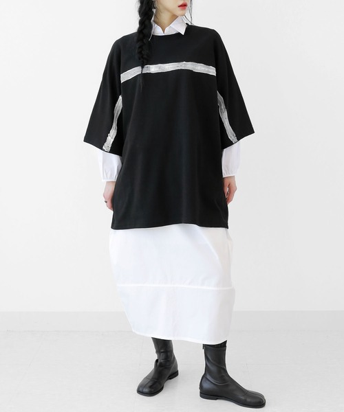 minsobi（ミンソビ）の「ペイントラインデザインTシャツ ユニセックス ビッグシルエットTシャツ（Tシャツ/カットソー・メンズ・ホワイト/ブラック・FREE）」の15枚目の写真