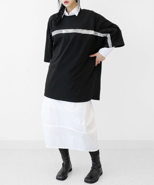 minsobi（ミンソビ）の「ペイントラインデザインTシャツ ユニセックス ビッグシルエットTシャツ（Tシャツ/カットソー・メンズ・ホワイト/ブラック・FREE）」の16枚目の写真