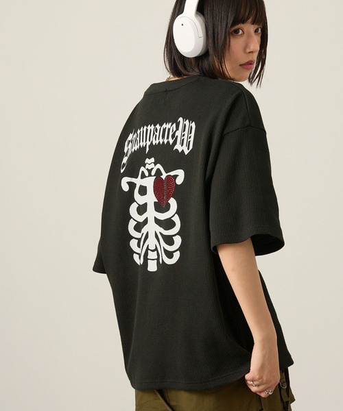 Snap club(スナップクラブ)の「【Snap club】グラフィックラインストーンワッフル半袖Tシャツ(Tシャツ/カットソー・レディース・ワイン/オフホワイト/ダークネイビー/スミクロ/ブラック系・M/L)」の3枚目の写真