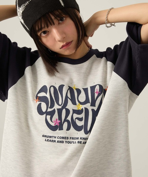 Stone  カットソー セール】【Snap club】グラフィックラインストーンワッフル半袖T