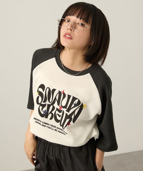 Snap club(スナップクラブ)の「【Snap club】グラフィックラインストーンワッフル半袖Tシャツ(Tシャツ/カットソー・レディース・ワイン/オフホワイト/ダークネイビー/スミクロ/ブラック系・M/L)」の17枚目の写真
