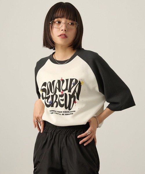 Snap club(スナップクラブ)の「【Snap club】グラフィックラインストーンワッフル半袖Tシャツ(Tシャツ/カットソー・レディース・ワイン/オフホワイト/ダークネイビー/スミクロ/ブラック系・M/L)」の14枚目の写真