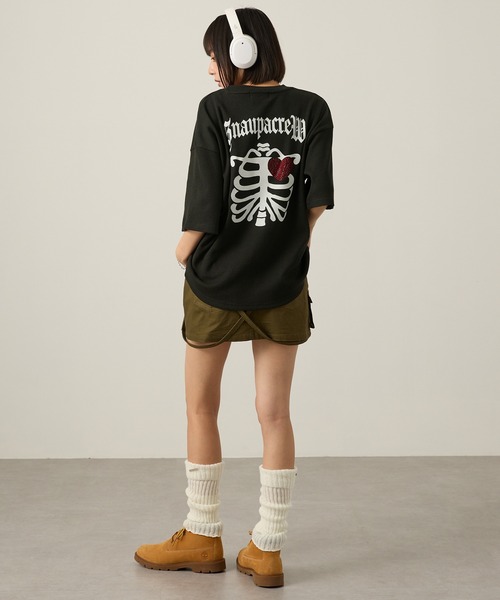 Snap club(スナップクラブ)の「【Snap club】グラフィックラインストーンワッフル半袖Tシャツ(Tシャツ/カットソー・レディース・ワイン/オフホワイト/ダークネイビー/スミクロ/ブラック系・M/L)」の9枚目の写真