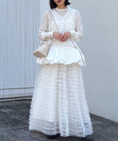 over tulle knit cardigan