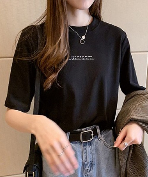 Lace Ladies（レースレディース）の「配色 ロゴプリント クルーネック 半袖 Tシャツ（Tシャツ/カットソー・レディース・ホワイト/グリーン/オレンジ/ブラック・M/XL）」の2枚目の写真