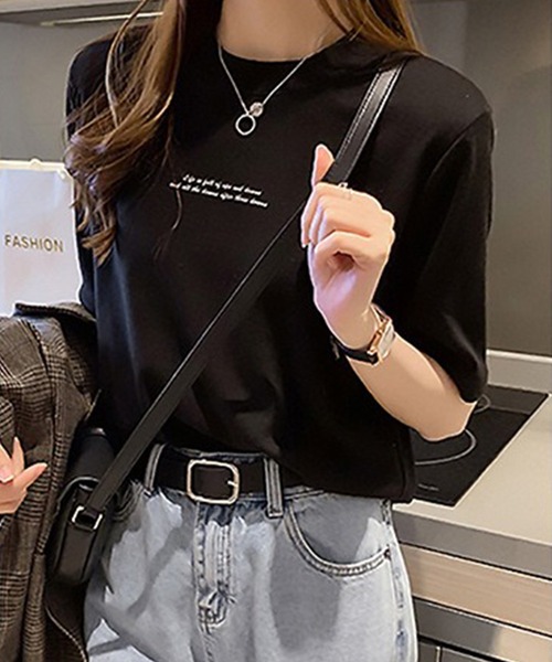 Lace Ladies（レースレディース）の「配色 ロゴプリント クルーネック 半袖 Tシャツ（Tシャツ/カットソー・レディース・ホワイト/グリーン/オレンジ/ブラック・M/XL）」の5枚目の写真