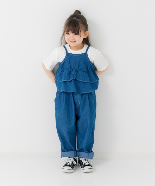 chil2(チルツー)の「ダンガリーワイドパンツ(デニムパンツ・キッズ・サックスブルー/ブルー・120cm/110cm/100cm/90cm/150cm/140cm/130cm)」の6枚目の写真