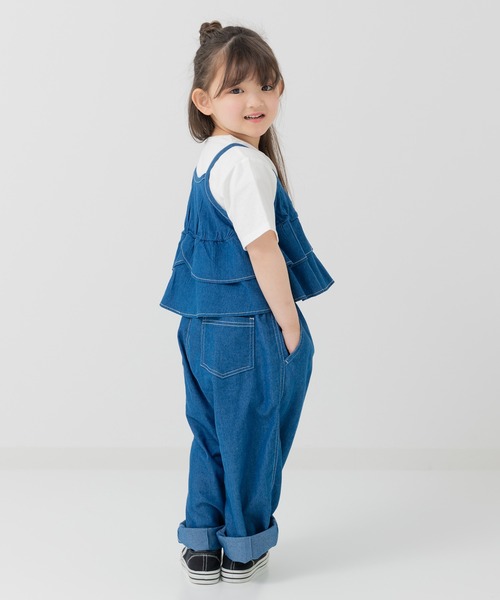 chil2(チルツー)の「ダンガリーワイドパンツ(デニムパンツ・キッズ・サックスブルー/ブルー・120cm/110cm/100cm/90cm/150cm/140cm/130cm)」の7枚目の写真