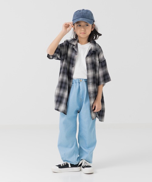 chil2(チルツー)の「ダンガリーワイドパンツ(デニムパンツ・キッズ・サックスブルー/ブルー・120cm/110cm/100cm/90cm/150cm/140cm/130cm)」の8枚目の写真