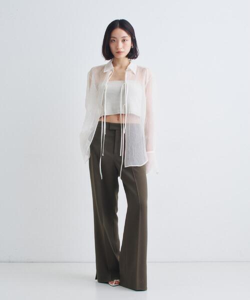 シャツ+ブラウス(長袖+七分) Aby eaphi sheer washer blouse & bustier セール】sheer washer ribbon blouse（シャツ/ブラウス）｜CODE