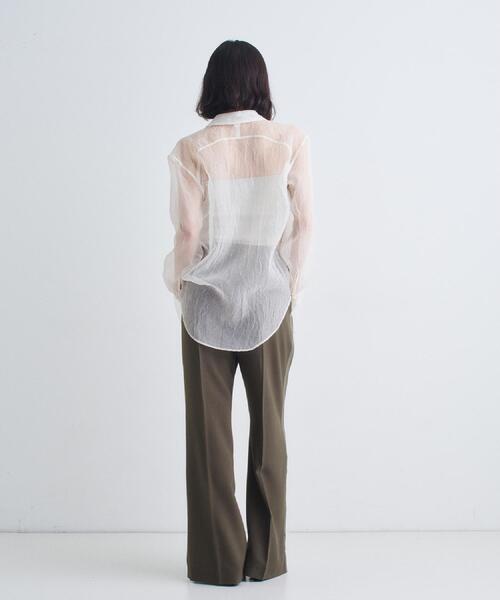 CODE A(コードエー)の「◆sheer washer ribbon blouse(シャツ/ブラウス・レディース・ホワイト/ライトグレー・00)」の8枚目の写真