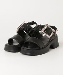lus. 厚底ビジューバックルサンダル
