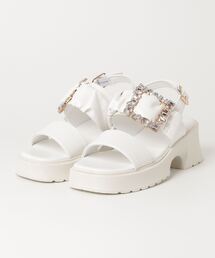 lus. 厚底ビジューバックルサンダル