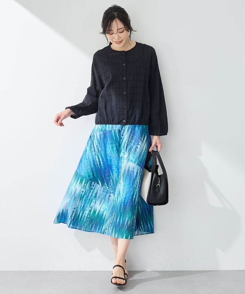 A/C DESIGN BY ALPHA CUBIC（エーシーデザインバイアルファキュービック）の「2025年春夏【リバティシリーズ】パッチワークスカート（スカート・レディース・ブルー・61/64/67）」の4枚目の写真