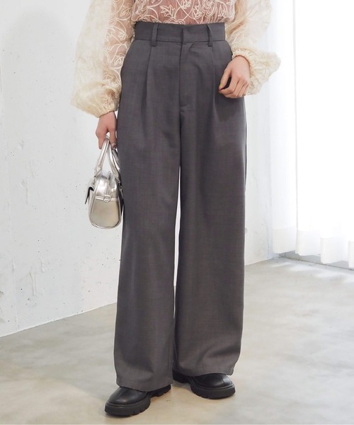 tiptop（ティップトップ）の「[ZOZO限定Sサイズ/セットアップ対応]リネンタッチタックワイドパンツ（スラックス・レディース・アイボリー/ブラック/チャコールグレー・S/M）」の3枚目の写真