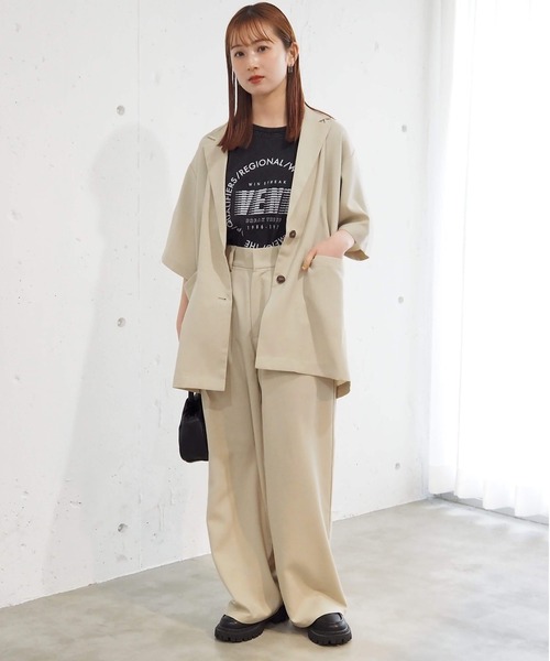 tiptop（ティップトップ）の「[ZOZO限定Sサイズ/セットアップ対応]リネンタッチタックワイドパンツ（スラックス・レディース・アイボリー/ブラック/チャコールグレー・S/M）」の4枚目の写真