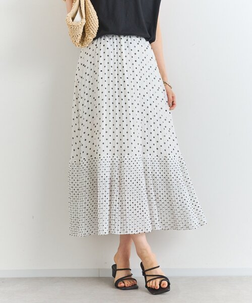 新品】元値36, DAKSドット柄 シフォン地 プリーツスカート 42