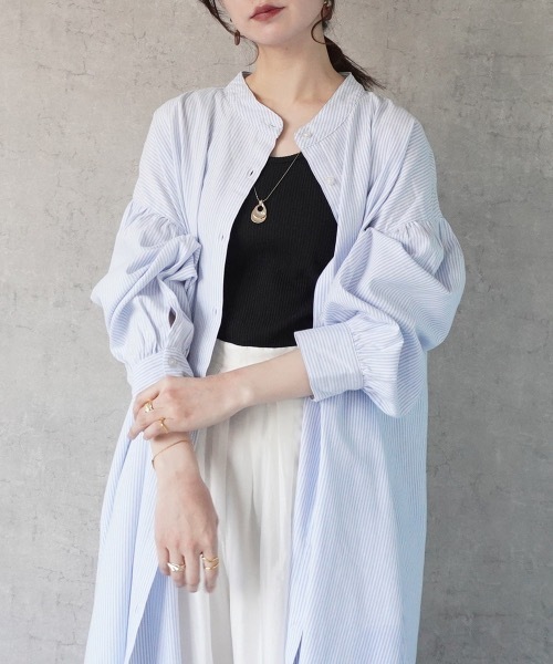 Emma（SELECT LEVERY）（エマ セレクトリベリー）の「ストライプロングシャツワンピ―ス（シャツワンピース・レディース・ブルー/ベージュ/ブラック・SMALL/LARGE/MEDIUM）」の3枚目の写真