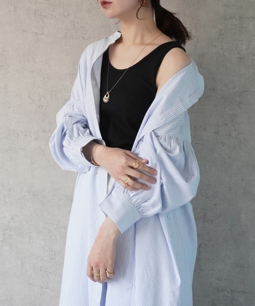 Emma（SELECT LEVERY）（エマ セレクトリベリー）の「ストライプロングシャツワンピ―ス（シャツワンピース・レディース・ブルー/ベージュ/ブラック・SMALL/LARGE/MEDIUM）」の15枚目の写真